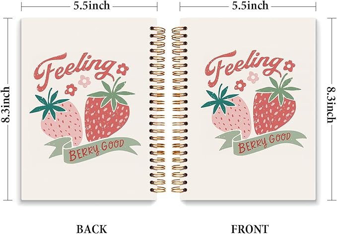 JXREQ Trendy Preppy Pink Strawberry Notebook Girly Journal Notebook for Women School Office Supplies, Notebooks for Note Taking Writing, Girly Spiral Notebooks 5.5x8.3