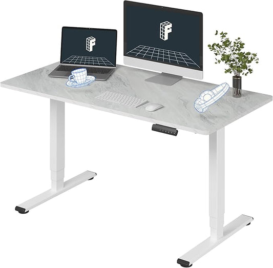 FLEXISPOT E6 Essential 3 Stages Dual Motor Electric Standing Desk 55x28 Inch Whole-Piece Board Height Adjustable Electric Sit Stand Desk(White Frame + Grey Wood Grain Desktop, 2 Packages)