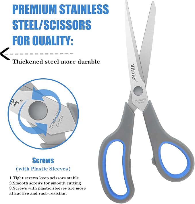 Vitoler Scissors, Heavy Duty Scissors All Purpose Bulk Set of 3-Pack,Sharp Scissor for Office School Craft Sewing Fabric, Right/Left Hand