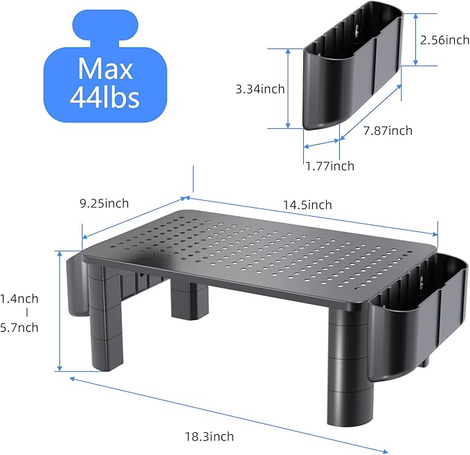 Pholiten 2 Pack Monitor Stand Riser, 3 Height Adjustable Monitor Stand, Flat Screen TV Monitor Stand Riser, Sturdy Metal Laptop Computer Monitor Stand Shelf for Printer, iMac,Premium Metal Monitor Risers for 2 Monitors