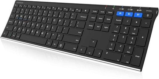 Arteck HB192 Universal Bluetooth Keyboard Multi-Device Stainless Steel Full Size Wireless Keyboard for Windows iOS Android Computer Desktop Laptop Surface Tablet Smartphone Rechargeable Battery