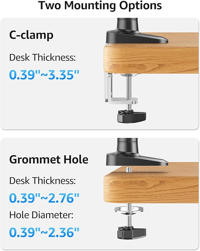 MOUNTUP Single Monitor Desk Mount for 4.4-26.5lbs, Heavy Duty Monitor Arm for 39 37 34 32 27inch, Full-Motion Monitors Stand, Height Adjustable Gas Spring Monitors Arm with C-Clamp&Grommet Base