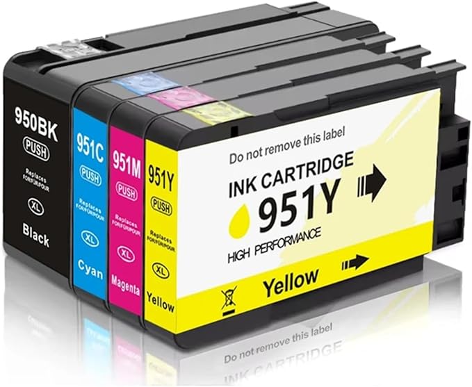 4 Pack 950XL 951XL Ink Cartridges Combo Pack Replacement for HP 950 951 Ink Cartridges for HP OfficeJet Pro 8100 8110 8600 8610 8615 8616 8620 8625 8630 8640 8660 251DW 276DW 271DW, (BK, C, M, Y)