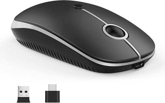 Type C Wireless Mouse,Vssoplor USB C MacBook Wireless Mouse Dual Mode 2.4G Cordless Mice with Nano USB and Type C Receiver Compatible with PC, Laptop, MacBook and All Type C Devices-Black and Silver