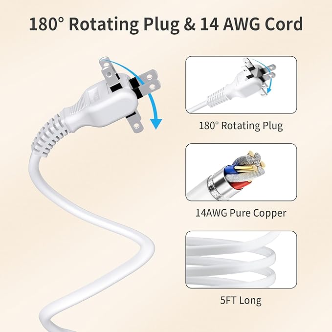 NTONPOWER Extension Cord 15 FT, 1875W Two Prong to Three Prong Outlet Adapter, 1080 Joules Surge Protector Power Strip, Rotating Plug 2 Prong Extension Cord with 4 USB Ports(2 USB C), for Old House