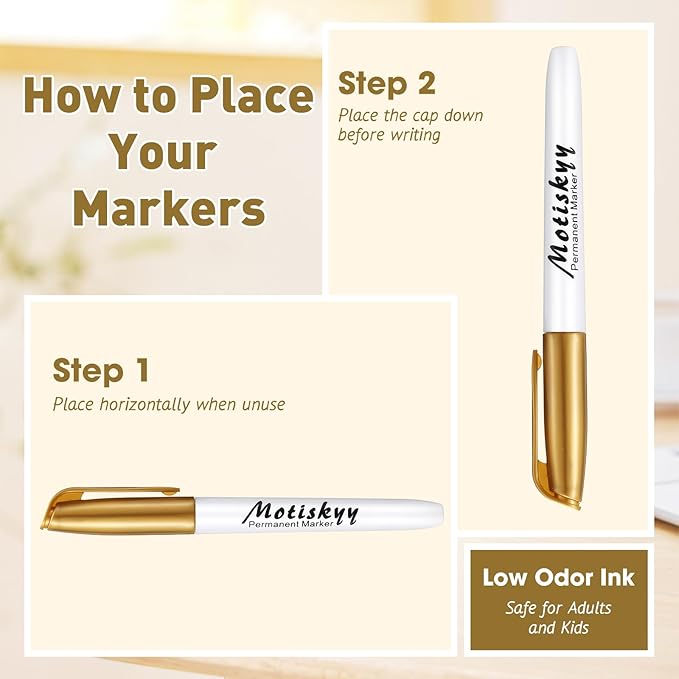 120 Pcs Metallic Permanent Markers Bulk Metallic Marker Pens Set Fine Point Metallic Markers Fine Tip Paint Markers for Gift Card Making, Artist Illustration, Industrial Marking (Gold)