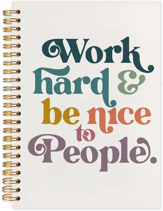 SNNDER Work Hard and Be Nice To People Motivational Journal Notebook, Inspirational Affirmation Journal for Women, Encouragement Kindness Gifts Hardcover Spiral Notebooks 5.5x8.3 Inch