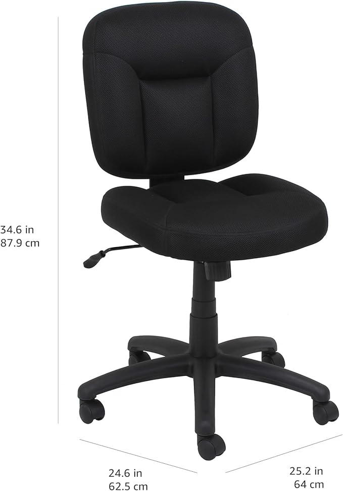 Amazon Basics Low-Back Office Desk Chair, Adjustable Height, 360 Degree Swivel, Fabric Upholstery, Black