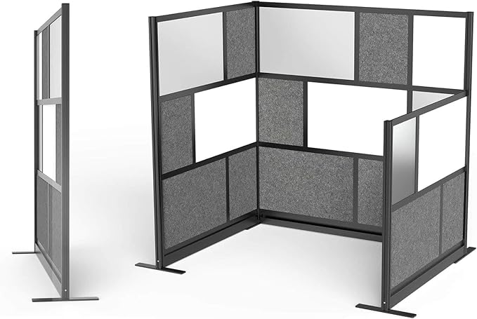 Workflow Modular Wall | Room Divider with Whiteboard, Sound-Dampening, & Frosted Acrylic Panels | Expandable Office Partition for Privacy & Productivity (70" x 70")