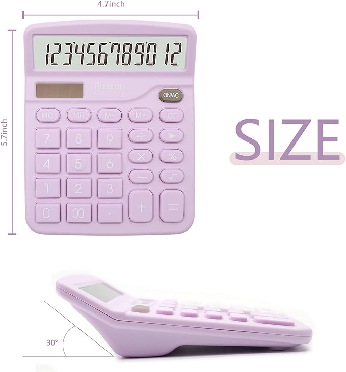 Purple Desktop Calculator - 12 Digit with Large LCD Display, Office Supplies with Sensitive Buttons