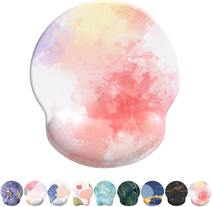 eulps Mouse Pad with Wrist Rest, Comfortable Computer Mousepad with Gel Wrist Support Smooth Surface and Non-Slip PU Base for Pain Relief, Laptop, Office & Home (Colorful Tie-Dye)