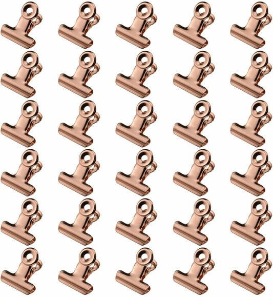 HAHIYO 0.87inch Rose Gold Bulldog Clips Metal File Hinge Binder Clips Clamps Save Space Strong Spring Jaws Rock Solid Grip Book Lay Flat Deburred Edge for Hang Photos Wall Grid Dog Food 30PCS