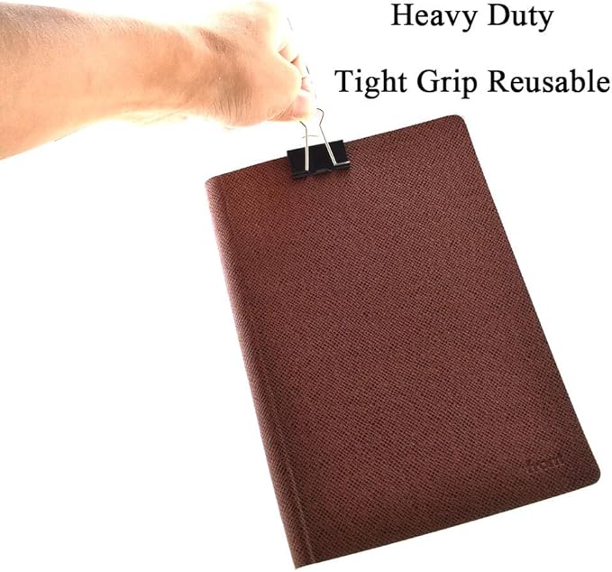 HAHIYO Binder Clips Paper Clamps Spring Steel Sturdy Medium 1.26 inches Width 0.45 Inch Capacity No Sharp Edges Heavy Duty Tight Grip Reusable Black Metal Bright Finish for Home Office School 16 Pack