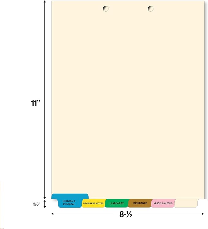 Doctor Stuff - Stock Medical Chart Dividers, 130 Sets of 6 Popular Healthcare Index Tabs, Bottom Tab, 8-1/2" x 11-3/8", File Folder Organizer for Nursing Patient Charts & Medical Records
