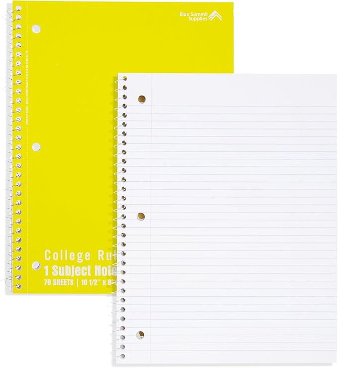 Blue Summit Yellow Spiral Notebooks Bulk, One Subject Spiral Notebook College Ruled, Perforated Notebook, 8 x 10.5 for Work and School, Paper, College Ruled, Bulk 48 Pack
