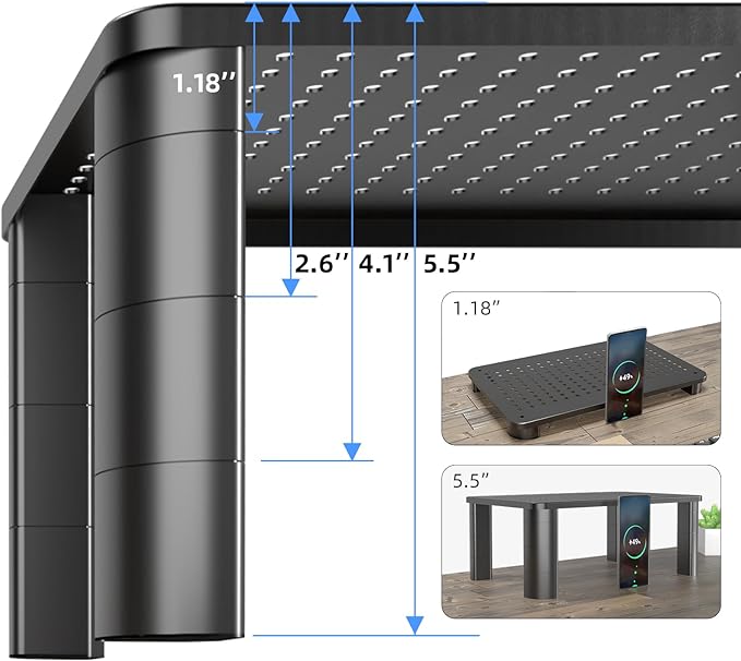Pholiten 2 Pack Monitor Stand Riser, 3 Height Adjustable Monitor Stand, Flat Screen TV Monitor Stand Riser, Sturdy Metal Laptop Computer Monitor Stand Shelf for Printer, iMac,Premium Metal Monitor Risers for 2 Monitors