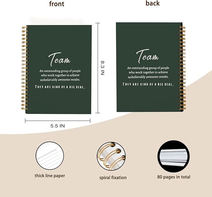 Dark Green Meeting Notebook for Work, Employee Appreciation Gifts, Team Gifts for Employees, Journals for Writing, Thank You Gifts for Women Men Leader Boss Manager Mentor Coworkers, 5.5"x8.3"