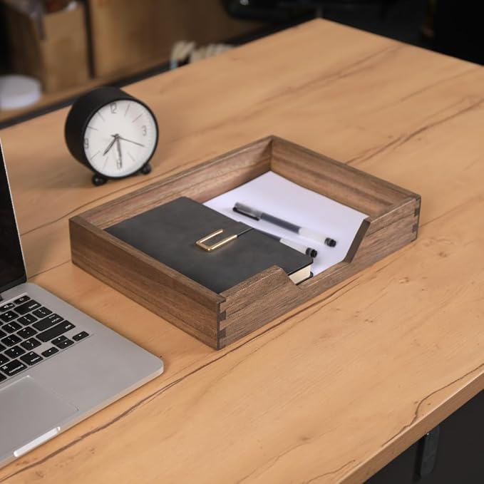 Wood Letter-Size Tray for Office Desktop Organizer - Wooden Front-Load Documents Tray for Mail, Paper, File, Magazine, Pen,Notebook Storage Paper Holder Trays Dark(DGTU-DK)