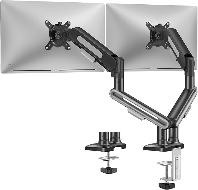 MOUNTUP Dual Monitor Mount Holds 4.4-26.5lbs, Heavy Duty Monitors Arm for 39 37 34 32 27inch, Gas Spring Monitor Stand for 2 Monitor, Height Adjustable Monitors Desk Mount with C-Clamp&Grommet Base