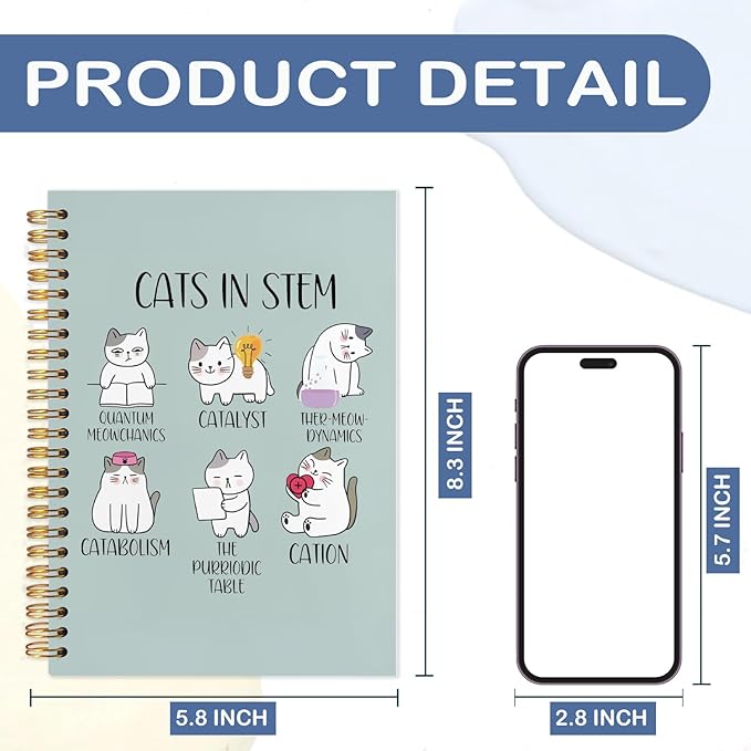 SNNDER Science Cat Notebook Journal, Science Teachers Gift, Funny Cat Gifts for Cat Lovers, Cat Lady Mom Gifts, Cat Office Supplies, Hardcover Spiral Notebook 5.5x8.3 Inch