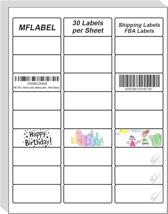 MFLABEL Address Label, 1" x2-5/8 Mailing Sticker, 30-UP White Shipping Labels for Inkjet or Laser Printer, 270000 Sticker Labels (9000 Sheets), 30 Label per Sheet