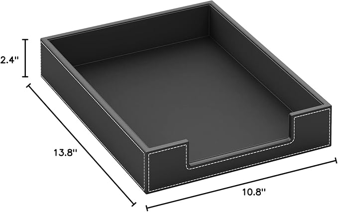 Leather Letter Tray, THIPOTEN Elegant Desk Organizer for Office Supplies, Mail, Paper, File, Magazine, Perfect Office Organization for Desktop(Black)