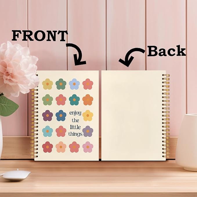SNNDER Mental Health Inspirational Floral Spiral Notebooks, Positive Affirmation Gifts Journaling Notebook for Women, Motivational Quote Enjoy the Little Things Journal for Note Taking, 5.5x8.3 Inch