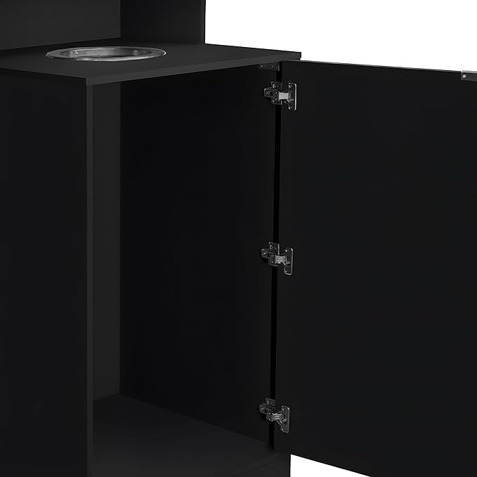 Flash Furniture Dell Trash Can Enclosure with Tray Shelf and 8" Drop Hole, Commercial Grade Trash Receptacle for 32 Gallon Round Cans, Swing Door Access, Black