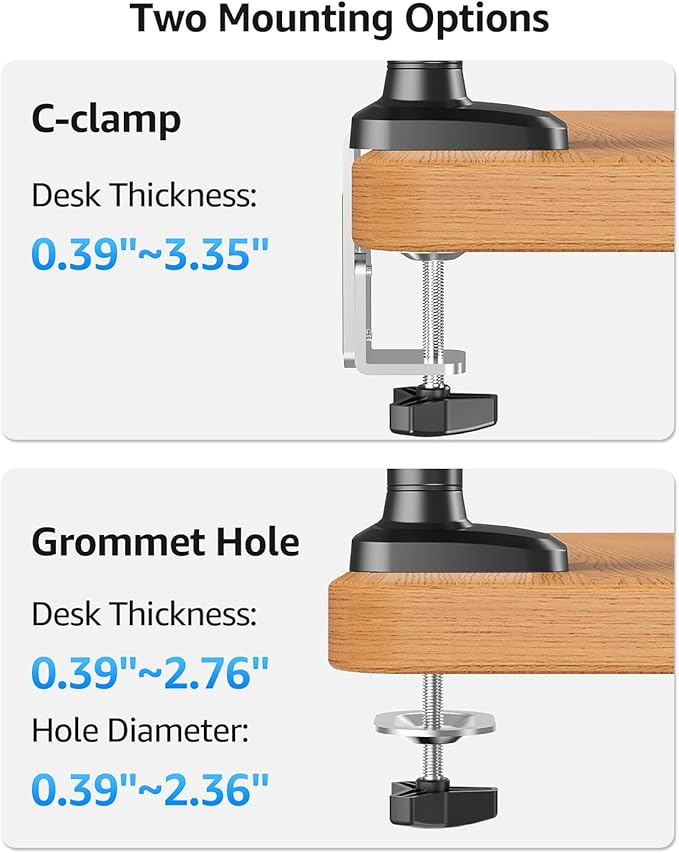 MOUNTUP Dual Monitor Mount Holds 4.4-26.5lbs, Heavy Duty Monitors Arm for 39 37 34 32 27inch, Gas Spring Monitor Stand for 2 Monitor, Height Adjustable Monitors Desk Mount with C-Clamp&Grommet Base