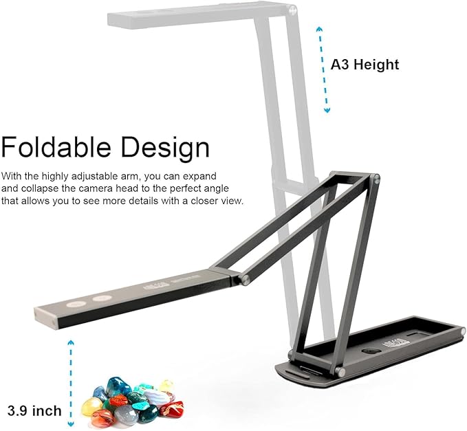 Adesso 4K Ultra HD 8MP USB Document Camera & Webcam with Built-in Microphone, LED Light, Autofocus, Multi-Jointed Design, Folding for Live Demo, Web Conferencing, Distance Learning, Remote Teaching