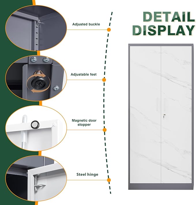 Letaya Wardrobe Closet, 72" H Clothing Storage Cabinet with Adjustable Shelves and Hanging Rod, Bedroom Armoire Clothes Organizer (White Gray)