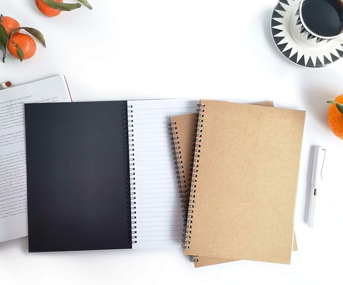 Spiral Notebook, 3Pack Spiral Journal, Thick Pure White Paper 120 Pages Wirebound Notebooks, Sketch Pads& Planner(Black)
