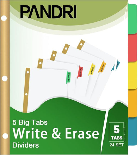 Binder Divider, PANDRI 120 Pack Binder Index White Dividers with 5 Tabs, Letter Size Paper Binder Divider for School Office Home Business