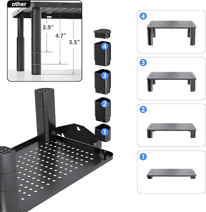 Pholiten 2 Pack Monitor Stand Riser, 3 Height Adjustable Monitor Stand, Flat Screen TV Monitor Stand Riser, Sturdy Metal Laptop Computer Monitor Stand Shelf for Printer, iMac,Premium Metal Monitor Risers for 2 Monitors