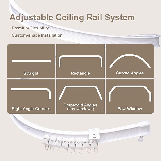 Room Divider Curtains & Flexible Bendable Tracks Set,Privacy Dividers Ceiling Track Curtain Window Blackout Curtains for Living Room Bedroom (W150 × H108 In 1 Panel Khaki Drape & White Rail)