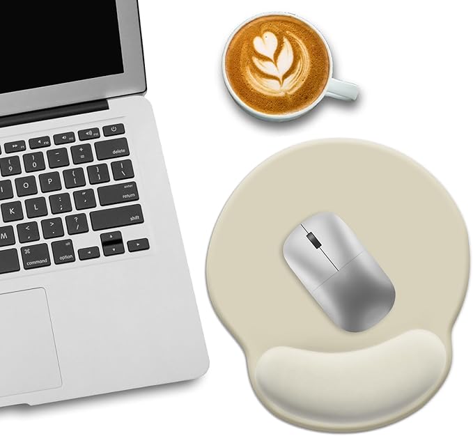 Ergonomic Mouse Pad with Wrist Rest, Gaming Mousepad Wrist Support with Non-Slip Pain Relief PU Base, Comfortable Computer Mouse Pads for Desk, Cute Office Desk Accessories Decor Apricot