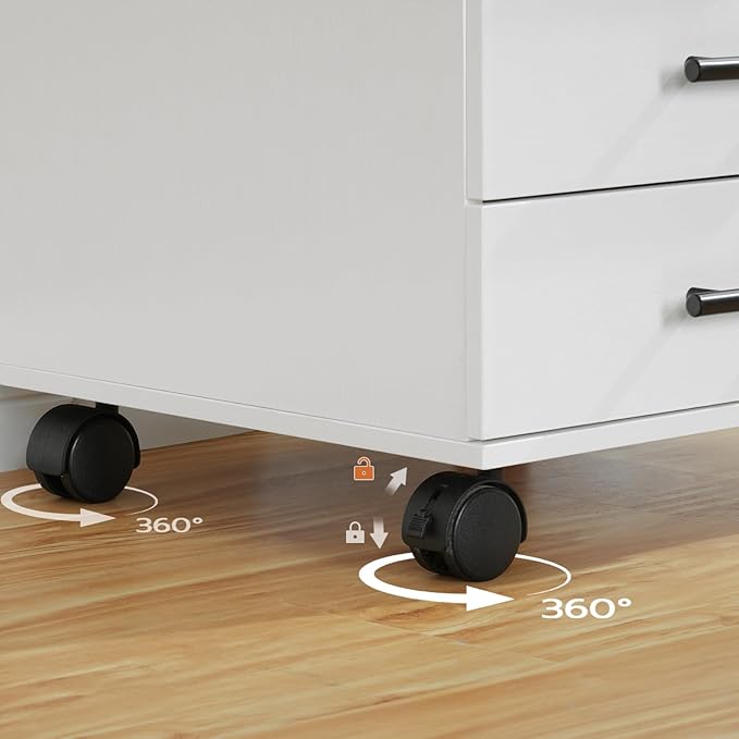 HOOBRO 5-Drawer File Cabinet, Office Cabinet with Drawers, Wooden Storage Cabinet with Wheels for Makeup, Home Office, Study, Easy Assembly, White WT05WJ01G1