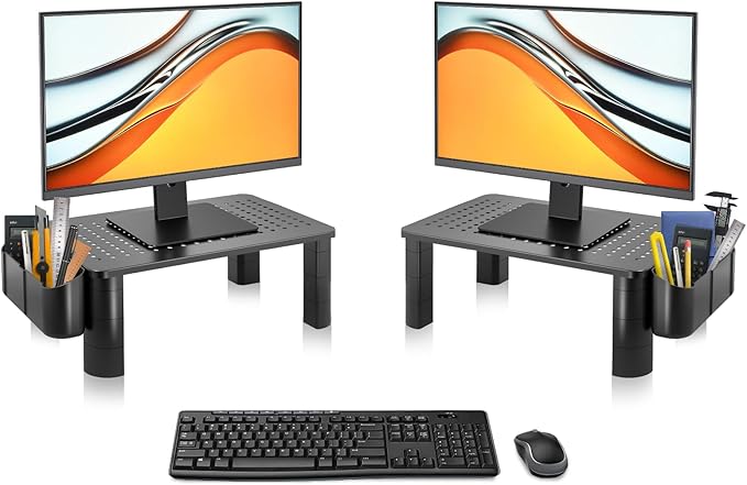 Pholiten 2 Pack Monitor Stand Riser, 3 Height Adjustable Monitor Stand, Flat Screen TV Monitor Stand Riser, Sturdy Metal Laptop Computer Monitor Stand Shelf for Printer, iMac,Premium Metal Monitor Risers for 2 Monitors