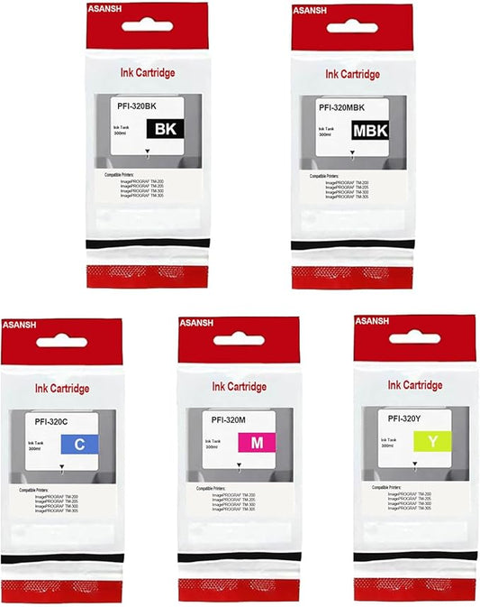 PFI-320 PFI320 Ink Cartridge for PFI-320 Ink Tank Use for ImagePROGRAF TM-200 TM-205 TM-300 TM-305 Printers (5-Pack)