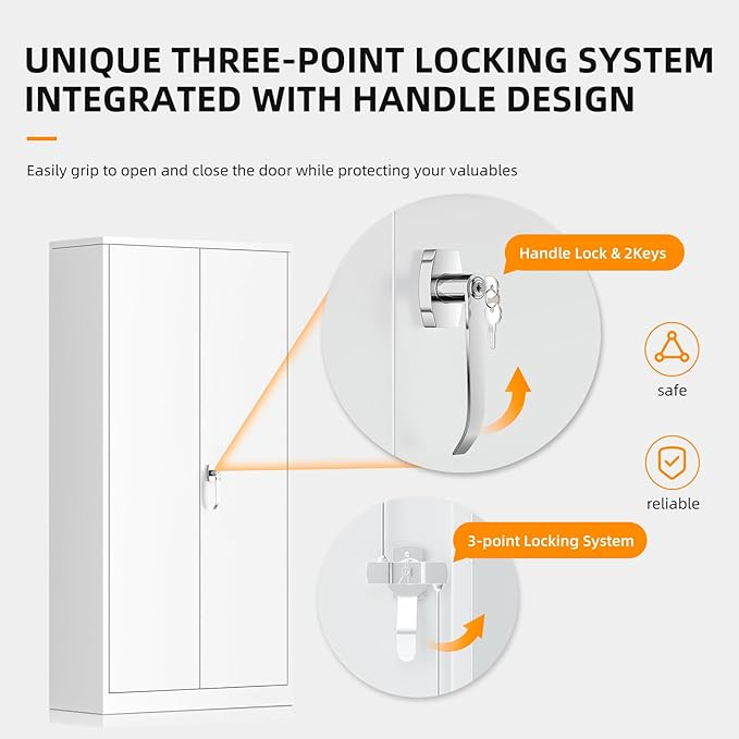 INTERGREAT Metal Storage Cabinet,Armoire Wardrobe Closet with 4 Adjustable Shelves and Hanging Rod,Metal Wardrobe Cabinet with Lockable Doors for Home Office,Warehouse,Garage,White