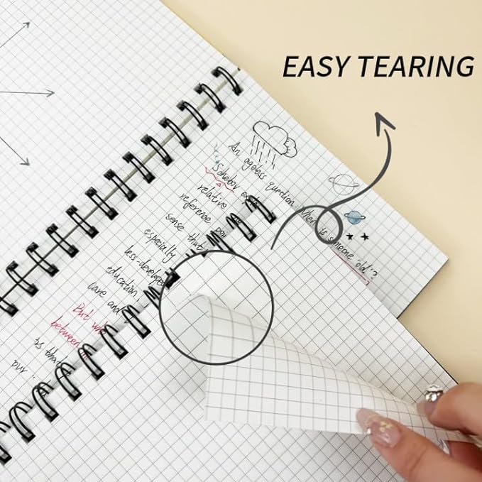 Graph Paper Spiral Notebook-A4 Grid Journal 8.5" x 11" - 4 Pack 160 Pages 100GSM Thick Paper Large Hardcover Notebooks for Note Taking Engineering Graphing Work School Supplies,Black