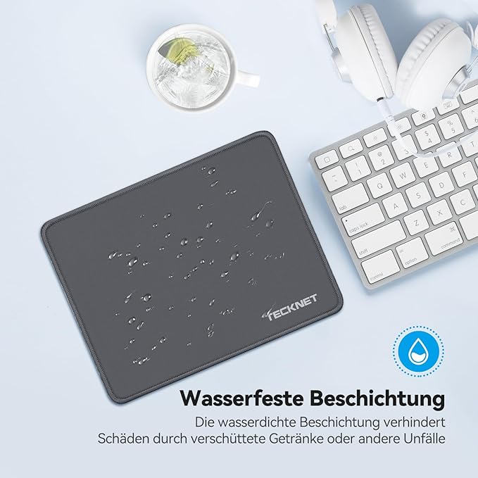 TECKNET Mouse Pad with Anti-fray Stitchin, Waterproof Surface & Non-Slip Rubber Base with Stitched Edges Gaming Mouse Mat for Laptop,Compatible with Laser and Optical Mice - Dark Gray
