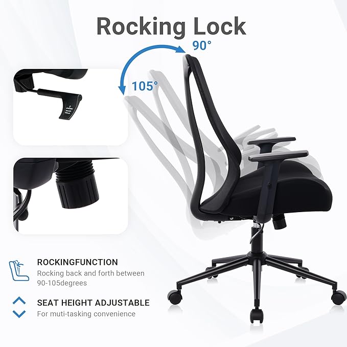 HYLONE Office Chair, 5" Thickened Seat Ergonomic Desk Chair with Adjustable Armrests, Home Office Computer Chairs for Long Hours Mesh Executive Chair(Black)