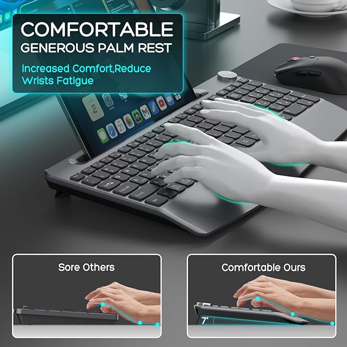 Ergonomic Wireless Keyboard and Mouse with Wrist Rest,Phone Holder - 2.4GHz Full-Sized Low-Profile Quiet Wireless Mouse and Keyboard Combo for Computer, Laptop, PC, Mac-Grey
