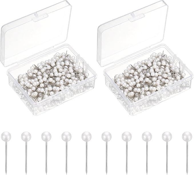 uxcell 800 Pcs Push Pins, Map Thumb Tacks 4mm Round Head Decorative Push Pins for Bulletin Board Home Office Travel Wall DIY Crafts Map Photo, Metallic White