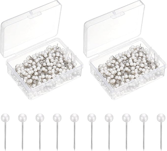 uxcell 800 Pcs Push Pins, Map Thumb Tacks 4mm Round Head Decorative Push Pins for Bulletin Board Home Office Travel Wall DIY Crafts Map Photo, Metallic White