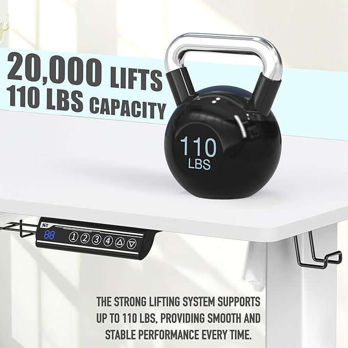 SHW 40-Inch Electric Height Adjustable Standing Desk with Drawer, Memory Preset and Cable Management Tray, White