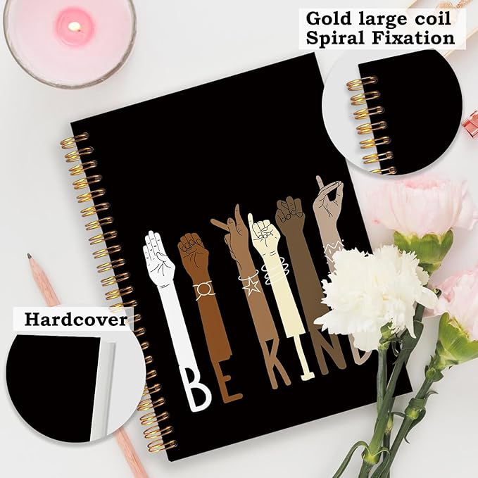 SNNDER Inspirational Diversity Multicultural Notebook Journal, Be Kind American Sign Language ASL Journal, Back to School Gifts, African American Gifts Hardcover Spiral Notebooks 5.5x8.3 Inch