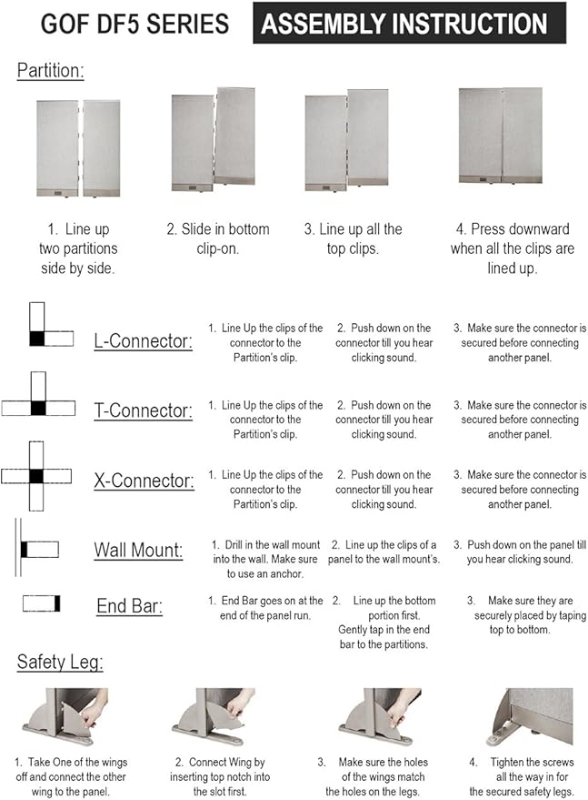 GOF Freestanding L Shaped Office Partition, Large Fabric Room Divider Panel, 30" D x 60" W x 72" H