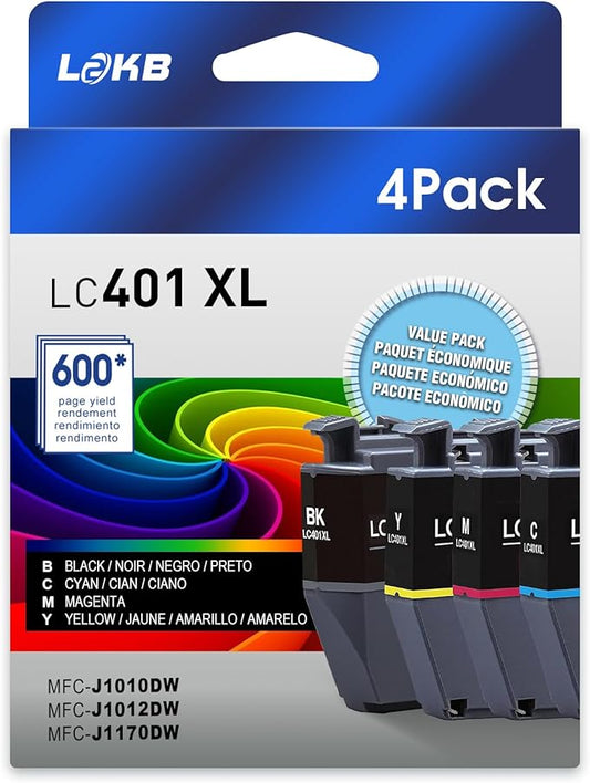 LC401XL Compatible Ink Cartridges Replacement for Brother LC401 Ink Cartridges to Use with Brother MFC-J1010DW MFC-J1012DW MFC-J1170DW Printer(Black, Cyan, Magenta Yellow)